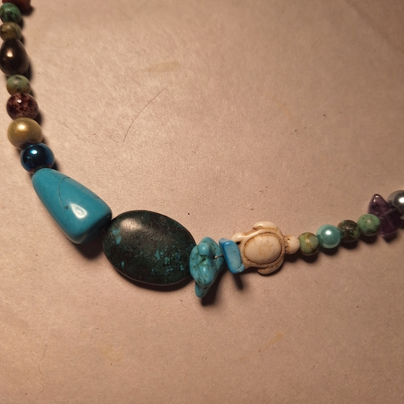 Vintage Turtle Zuni Fetish Stone Beaded Necklace Tribal Exotic Blues Whites - Picture 7 of 8